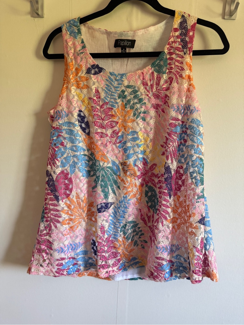 Papillon Multicolor Floral Lace Sleeveless Swing Tank Top M Boho Cottagecore
